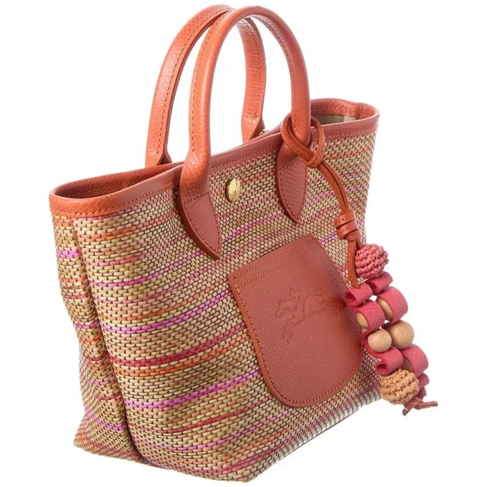 Longchamp Le Panier Pliage Rainbow Leather-Trim Tote, Orange